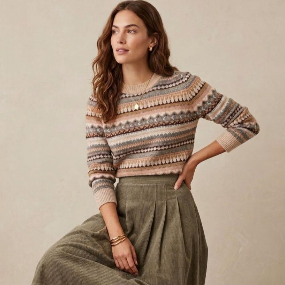J. Crew Fair Isle Sweater Size M Lambswool Blend Eclectic Grandpa Cozy Celestial